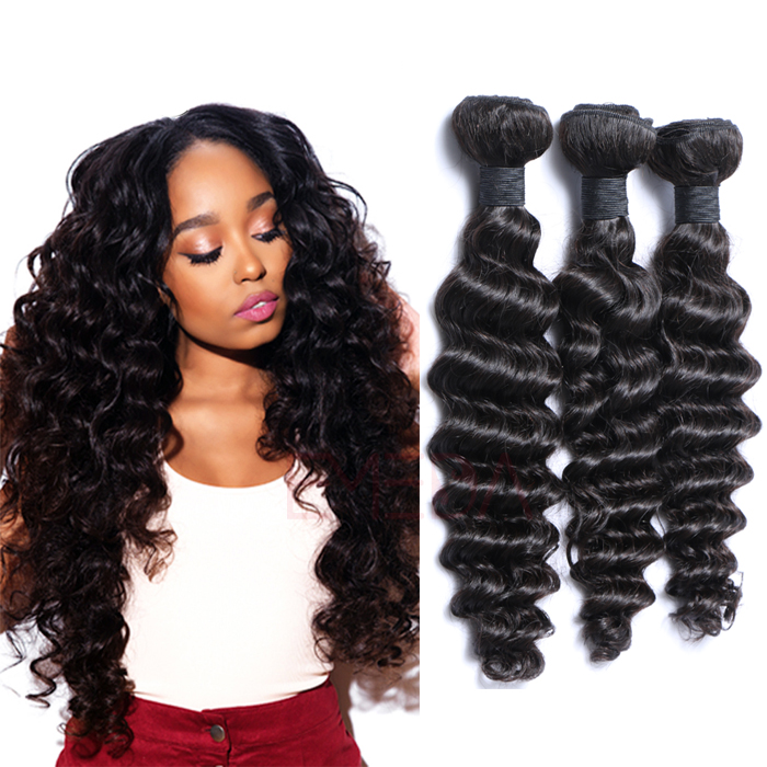 EMEDA Brazilian Human Hair Weave Deep Curly Black Hair Extensions HW011